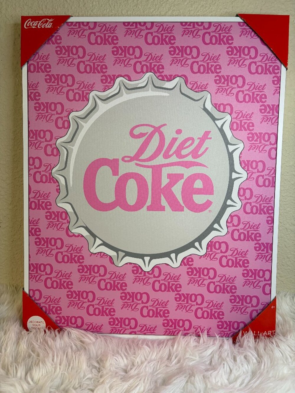 Diet Coke Pink Bottle Cap Canvas Wall Art 16x20 Coca-Cola Decor NWT
